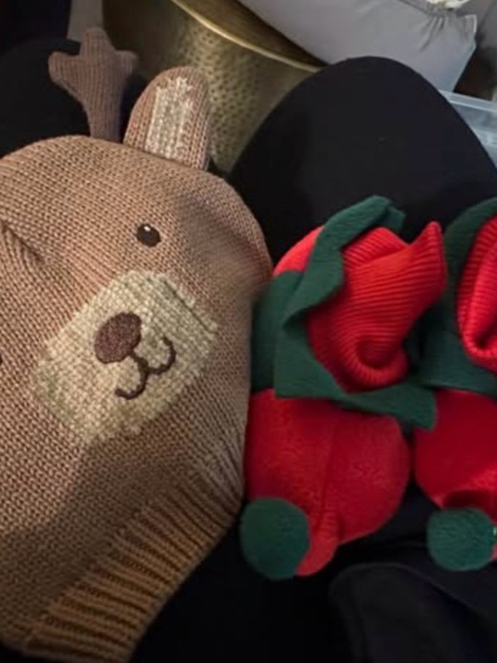 Carter's Brown Bear Knit Hat with Red and Green Elf Booties